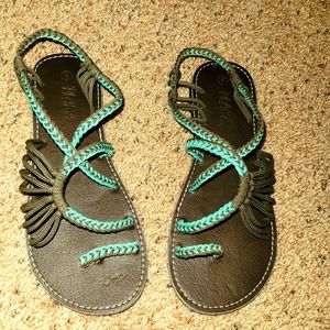 New Women’s Plaka Handwoven Sweet Blue Flat Sandals Size 8